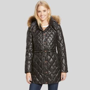 ANDREW MARC Kava Faux Fur Trim Quilted Down Drawstring Parka Coat Size XS